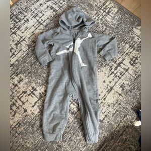 Jordan Grey Hooded Baby One-Piece with White jumper